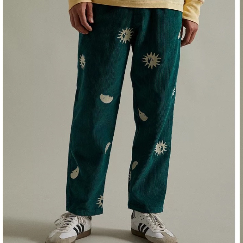 Urban Outfitters Green Corduroy Pants with White Sunburst Pattern
